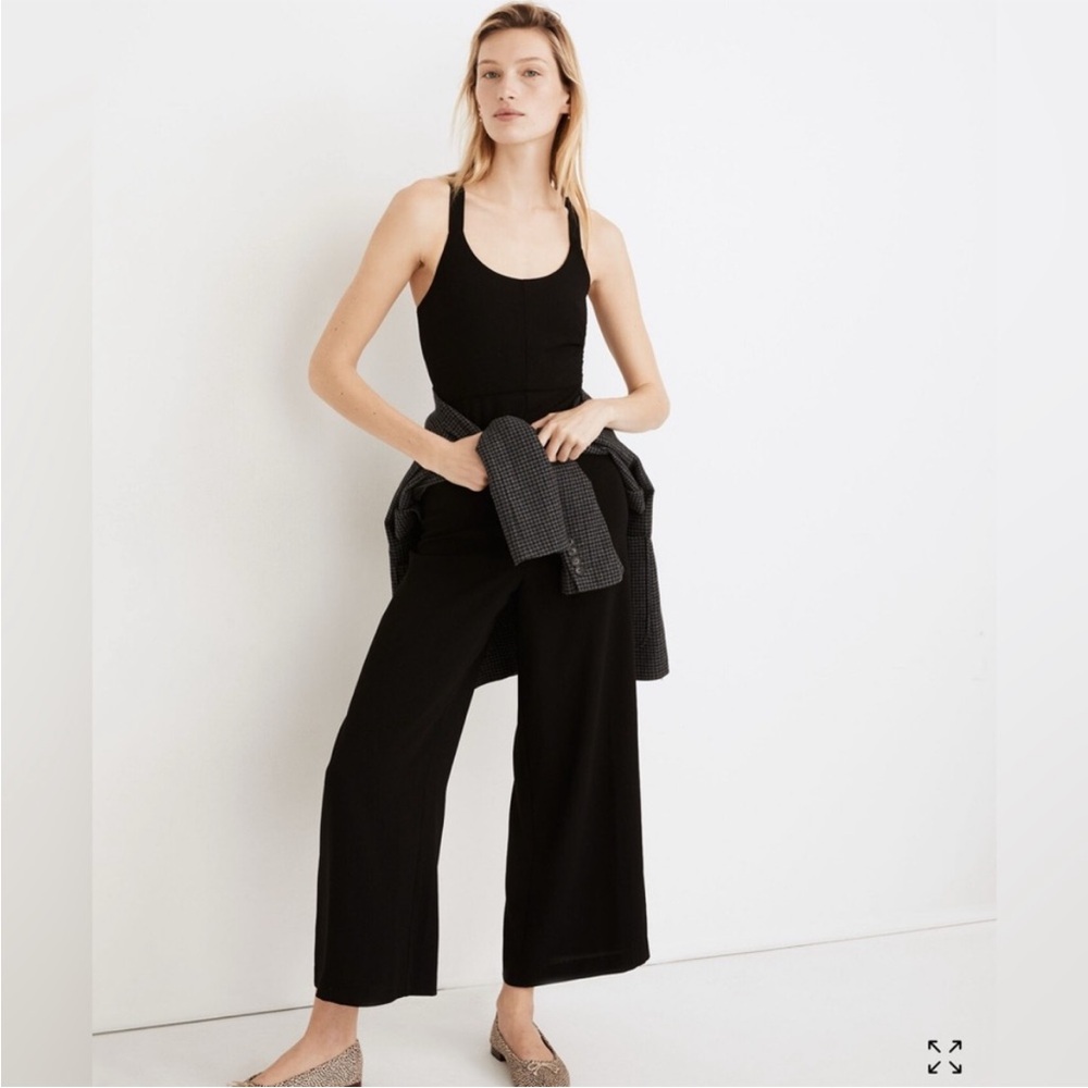 Madewell Scoopneck Wide-Leg Jumpsuit Size 10 Black Crepe Polyester